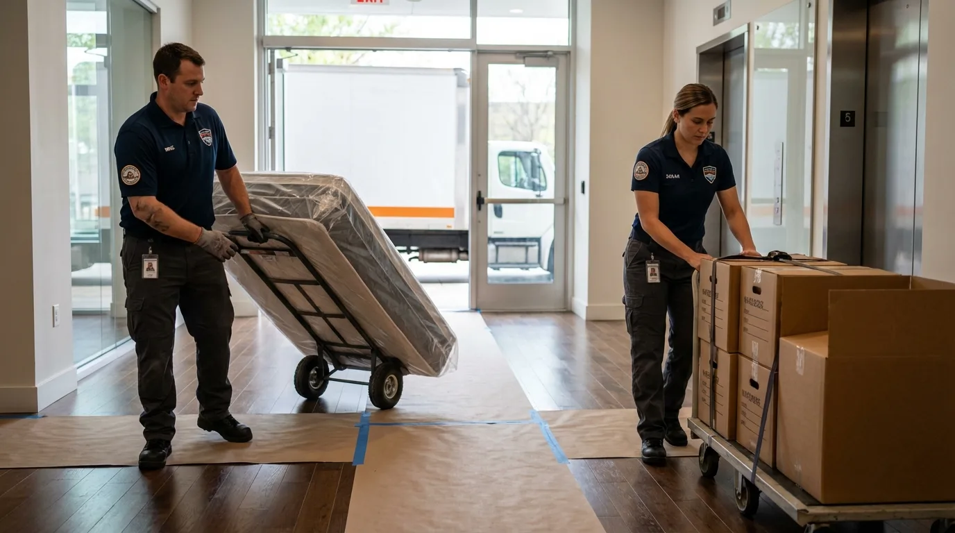 Professional apartment movers loading elevator in Cumberland, KY